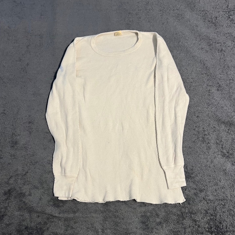 Vintage St Johns Bay Mens Large Cream Waffle Knit Thermal Shirt Made in USA